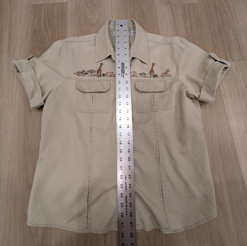 Vintage Velcro Safari Short Sleeve with giraffe and elephant embroidery Size L - Picture 6 of 8